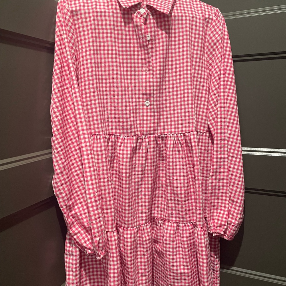 SHEIN Pink Checkered Button-Up Dress